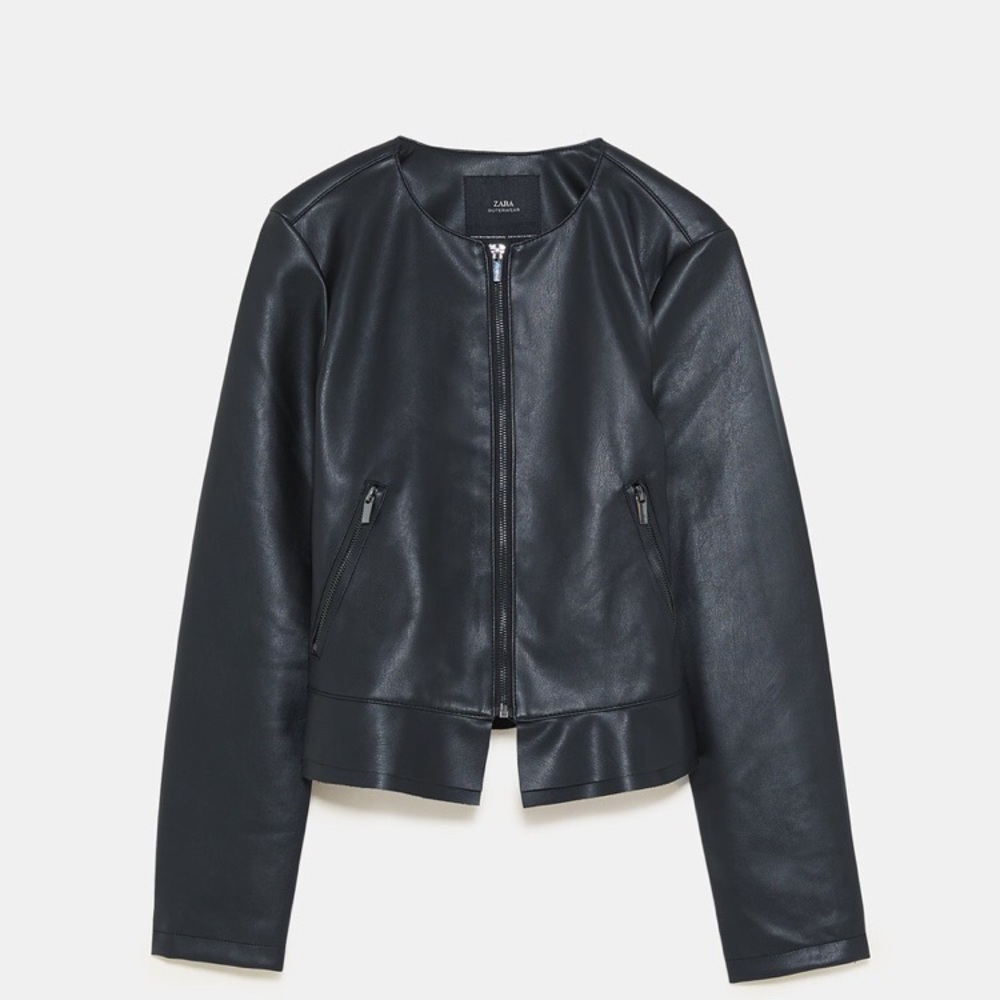 Zara Navy Blue Faux Leather Jacket- Small